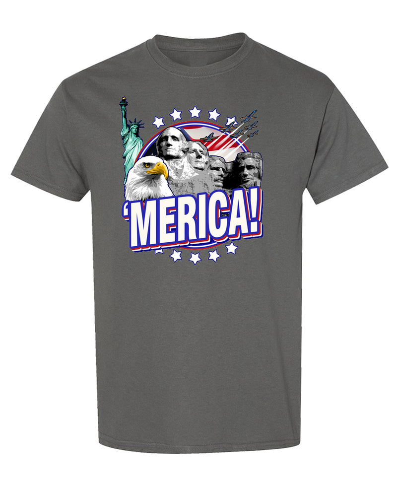 Merica T-Shirt Funny 4th of July Independence Day USA Patriotic American Flag Gift Men Women - Charcoal