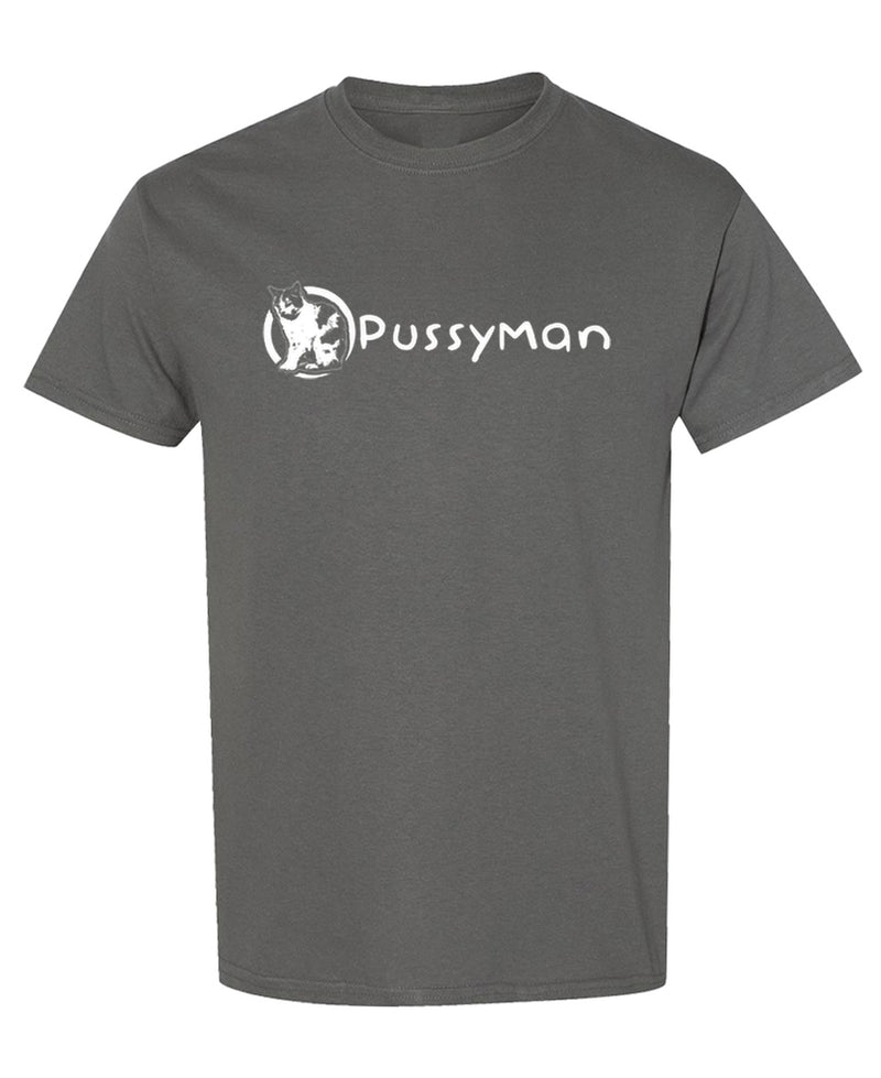 Cat Lover T-Shirt Funny Pussyman Graphic Tee Crazy Cat Dad Gift Novelty Kitten Pet Owner Shirts Men Women - Charcoal