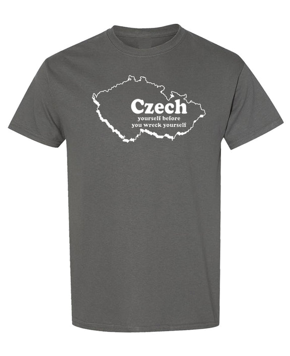 Czech Yourself Funny T-Shirt Country Pride Heritage Flag Gift Novelty Graphic Tee for Men Women - Charcoal