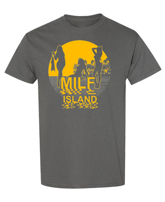 MILF Island Retro Movie Graphic T-Shirt Funny Vintage Comedy Novelty Gift Apparel Men Women - Charcoal