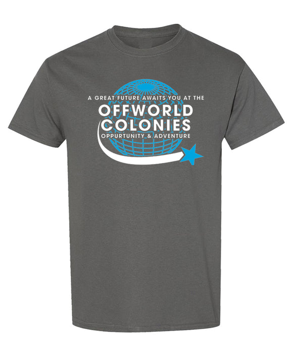 Retro Sci-Fi T-Shirt Offworld Colonies Vintage Movie Poster Graphic Tee Funny Gift Men Women - Charcoal