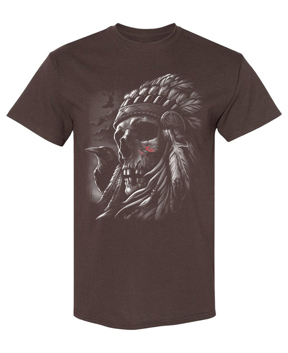 Eagle War Paint Skull T-Shirt Funny Native Headress Graphic Tee Novelty Gift for Men Women - Chocolate