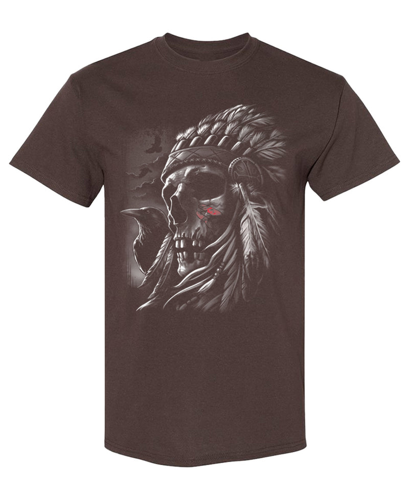 Eagle War Paint Skull T-Shirt Funny Native Headress Graphic Tee Novelty Gift for Men Women - Chocolate