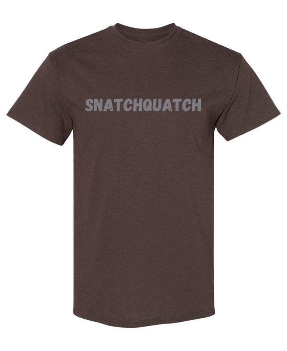 Funny Bigfoot T-Shirt Snatchquatch Sasquatch Joke Novelty Graphic Tee Gift for Cryptid Men Women - Chocolate
