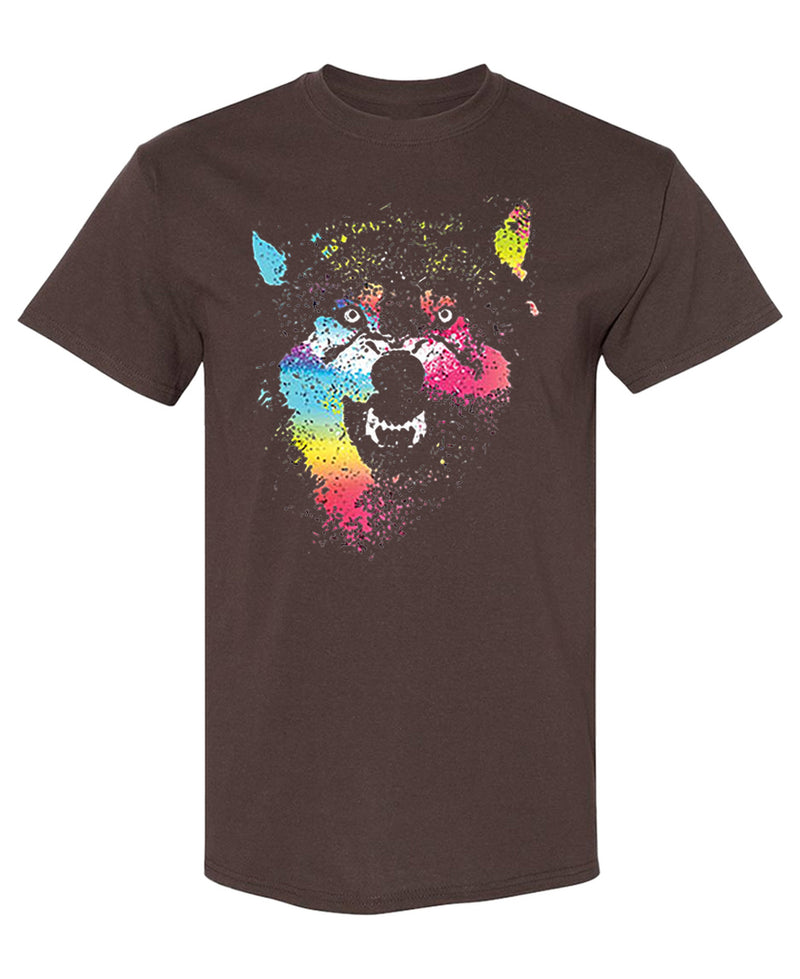 Wolf T-Shirt Men Women Paint Splatter Art Graphic Tee Funny Animal Lover Novelty Gift Unisex Tshirt - Chocolate