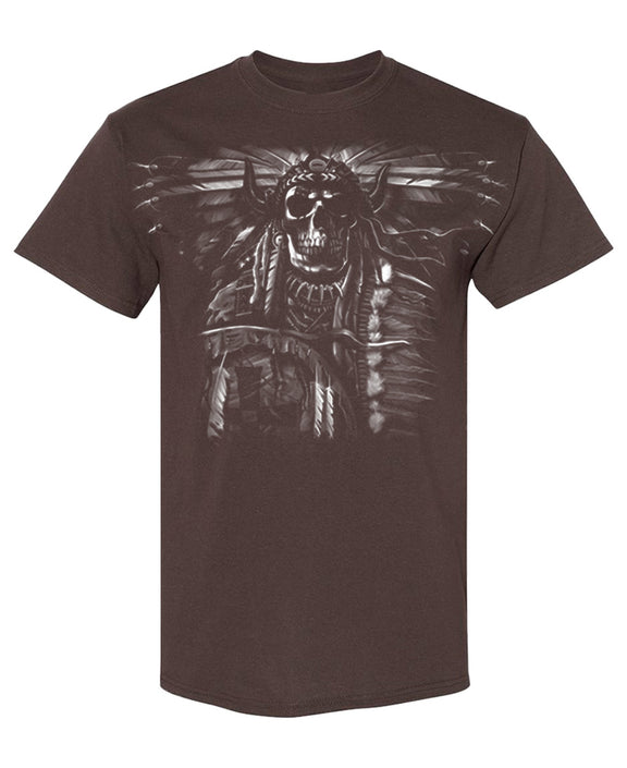 Native Spirit Skull T-Shirt Funny Graphic Tee Dreamcatcher Tribal Heritage Novelty Gift Men Women - Chocolate