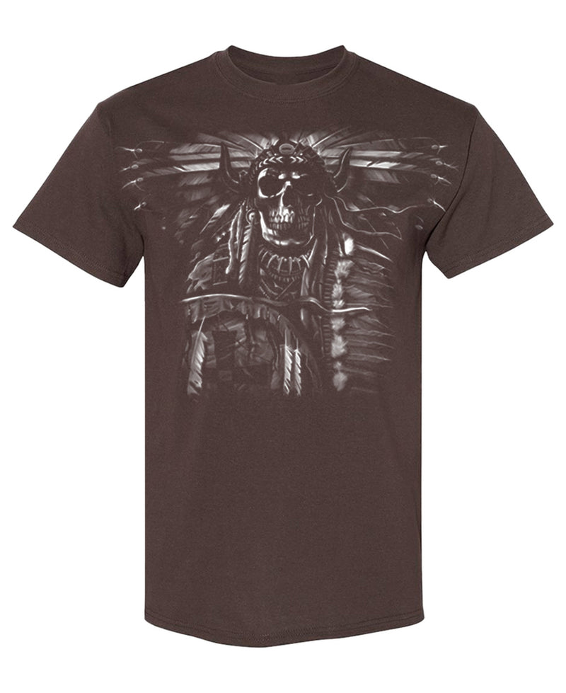 Native Spirit Skull T-Shirt Funny Graphic Tee Dreamcatcher Tribal Heritage Novelty Gift Men Women - Chocolate