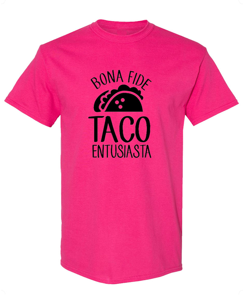 Taco Lover T-Shirt Bona Fide Taco Enthusiast Mexican Food Foodie Funny Nacho Graphic Tee Gift Men Women - Heliconia