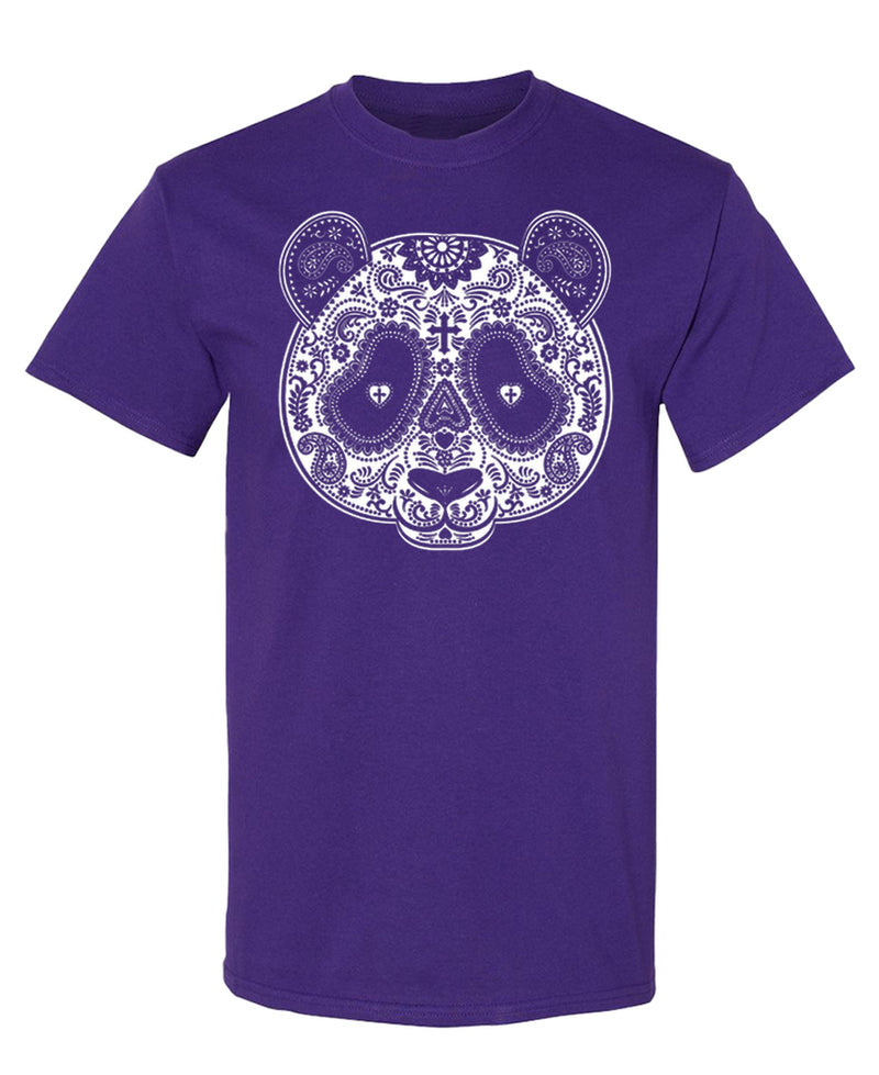 Panda Mask T-Shirt Day of the Dead Sugar Skull Design Graphic Tee Gift for Animal Lovers Men Women - Purple