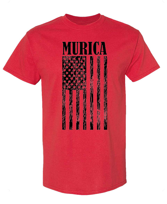 Murica T-Shirt American Flag Patriotic USA Freedom Graphic Tee Vintage Grunge Fourth of July Gift Shirt Men - Red
