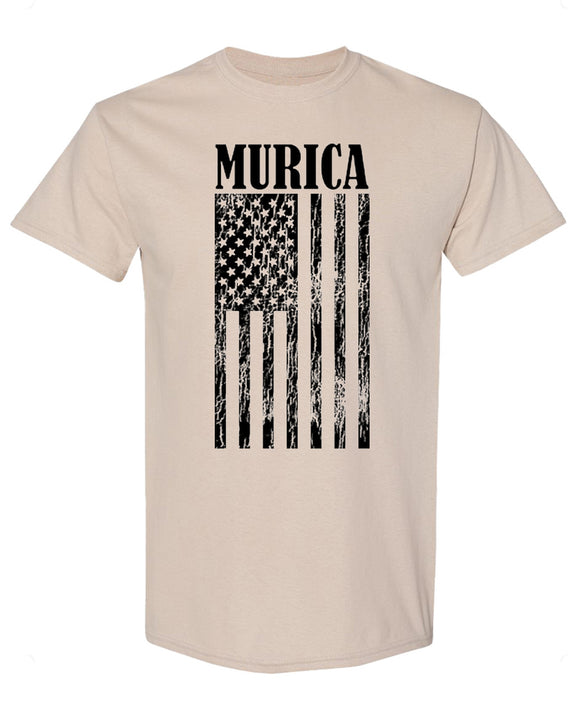 Murica T-Shirt American Flag Patriotic USA Freedom Graphic Tee Vintage Grunge Fourth of July Gift Shirt Men - Sand