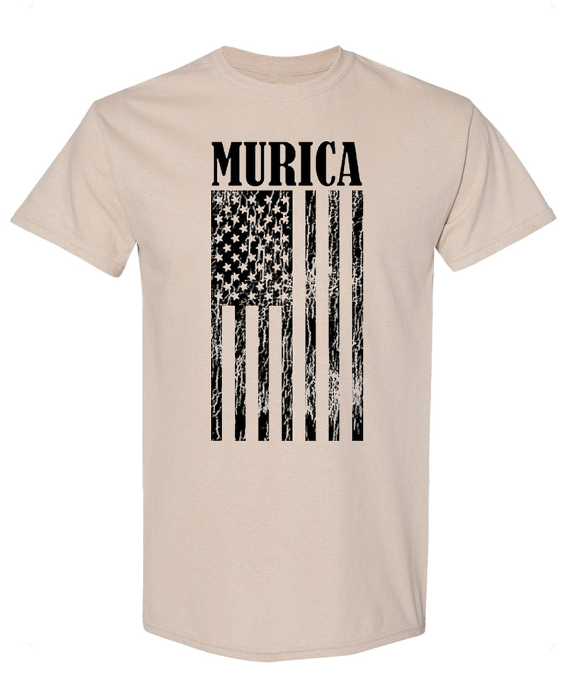 Murica T-Shirt American Flag Patriotic USA Freedom Graphic Tee Vintage Grunge Fourth of July Gift Shirt Men - Sand