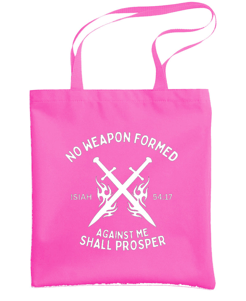 Christian Tote Bag Isaiah 54:17 No Weapon Formed Against Me Faith Scripture Bible Verse Gift Men Women - Hot Pink