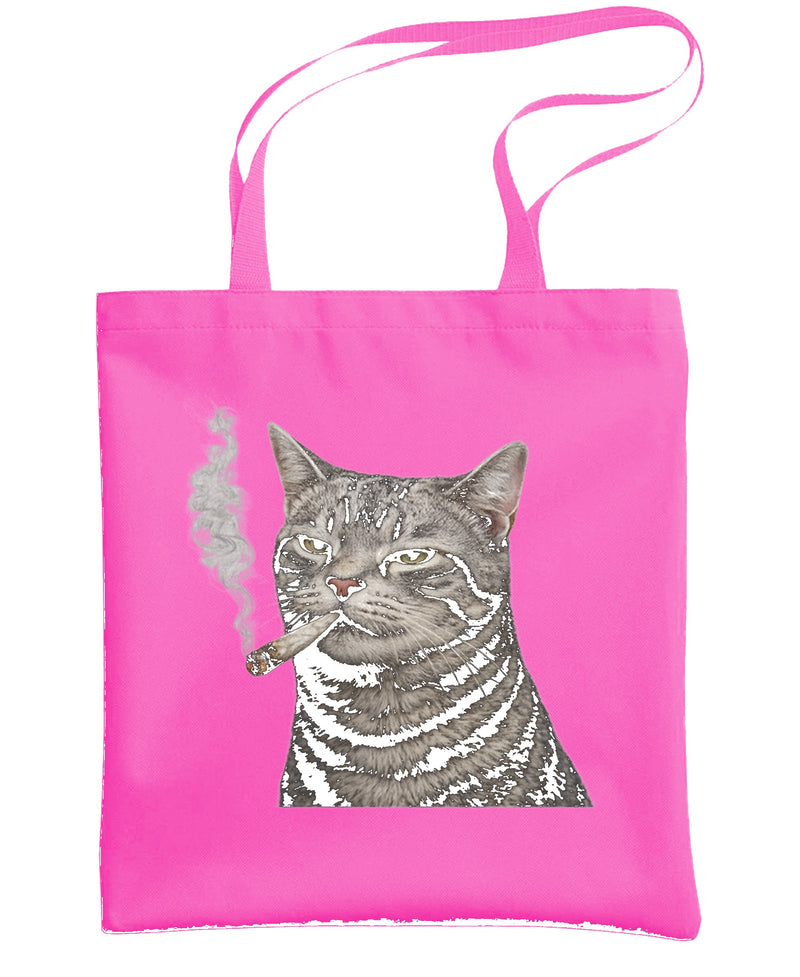 Funny Cat Tote Bag Weed Smoking Marijuana Graphic Novelty Gift Cannabis Humor Reusable Men Women - Hot Pink