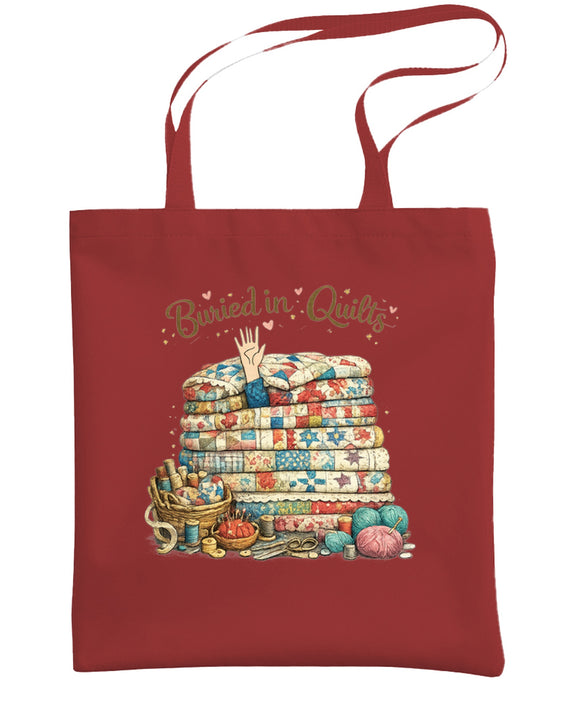 Quilting Tote Bag Buried in Quilts Funny Quilter Gift Sewing Craft Supply Organizer Women - Maroon