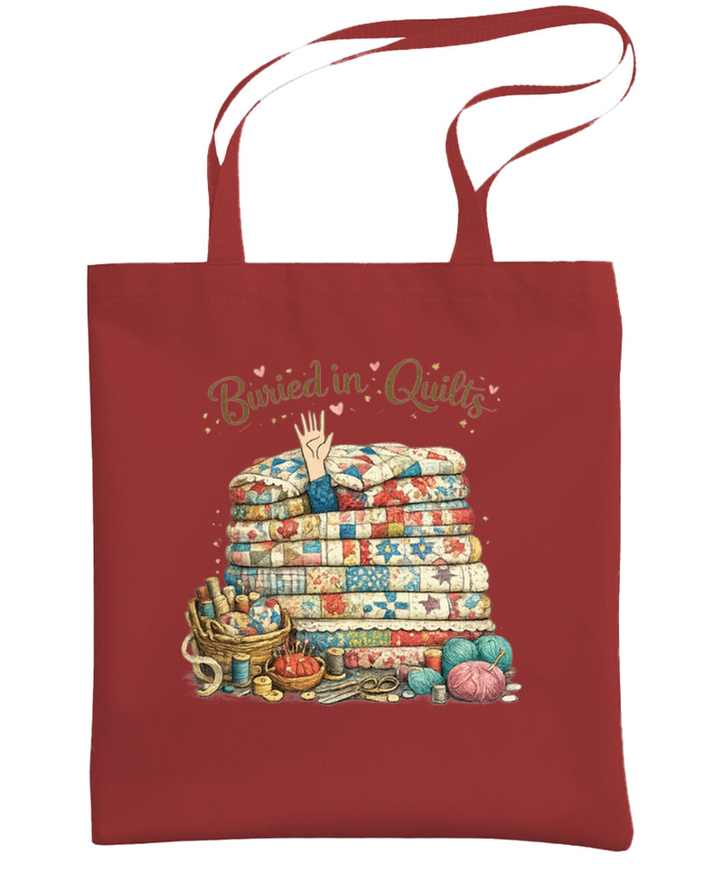 Quilting Tote Bag Buried in Quilts Funny Quilter Gift Sewing Craft Supply Organizer Women - Maroon