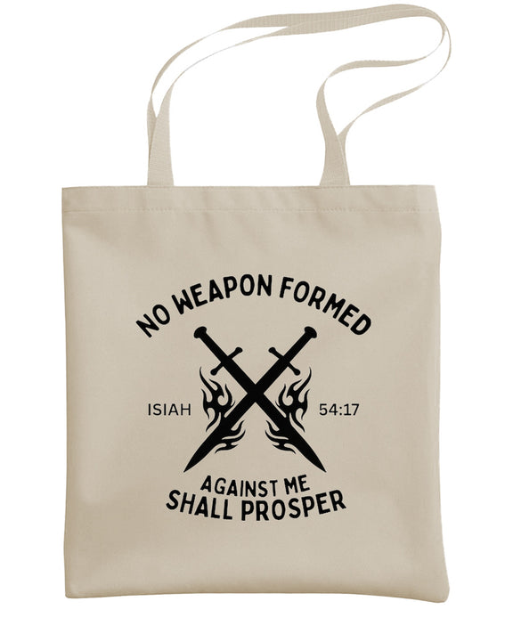 Christian Tote Bag Isaiah 54:17 No Weapon Formed Against Me Faith Scripture Bible Verse Gift Men Women - Natural