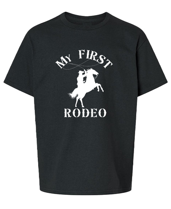 My First Rodeo Youth T-Shirt Funny Sarcastic Novelty Kids Tee Gift for Boys Girls Unisex Children - Black