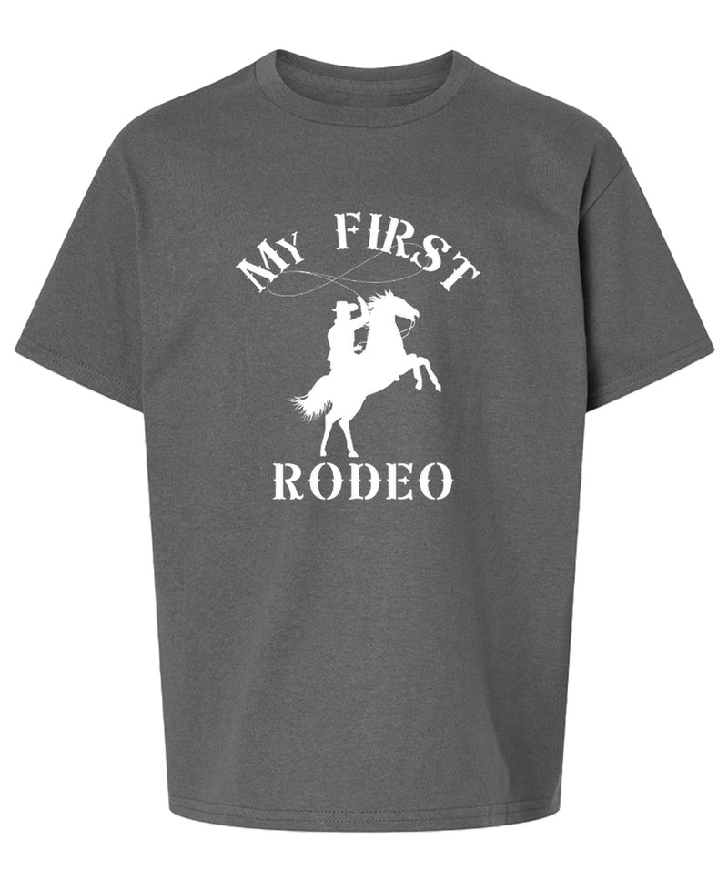 My First Rodeo Youth T-Shirt Funny Sarcastic Novelty Kids Tee Gift for Boys Girls Unisex Children - Charcoal